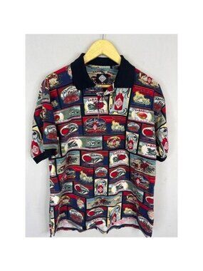 Tabasco Brand Sportswear Mens Western All Over Print Vintage Label Polo Shirt M